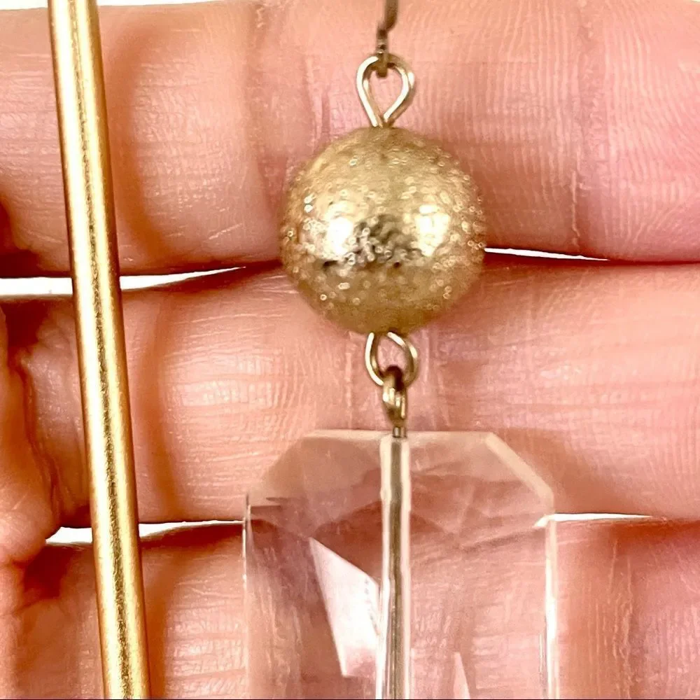 Gold and clear bead drop earrings open shipping